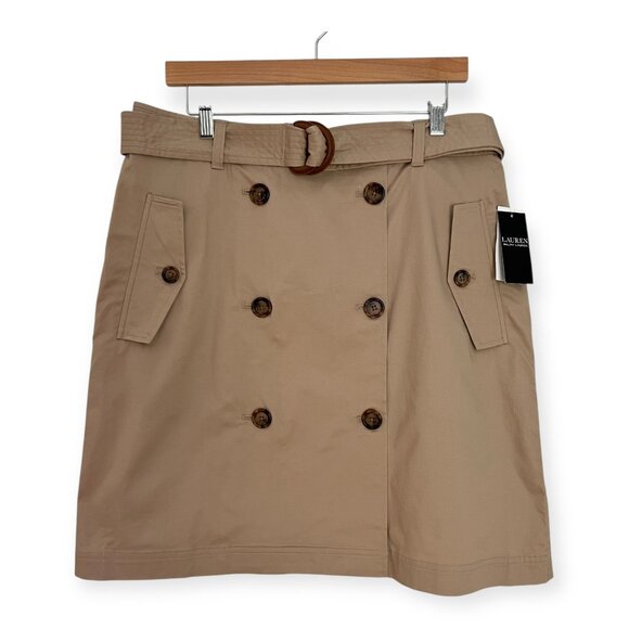 NWT Lauren Ralph Lauren Tan Button Belted Mini Skirt - Picture 1 of 8